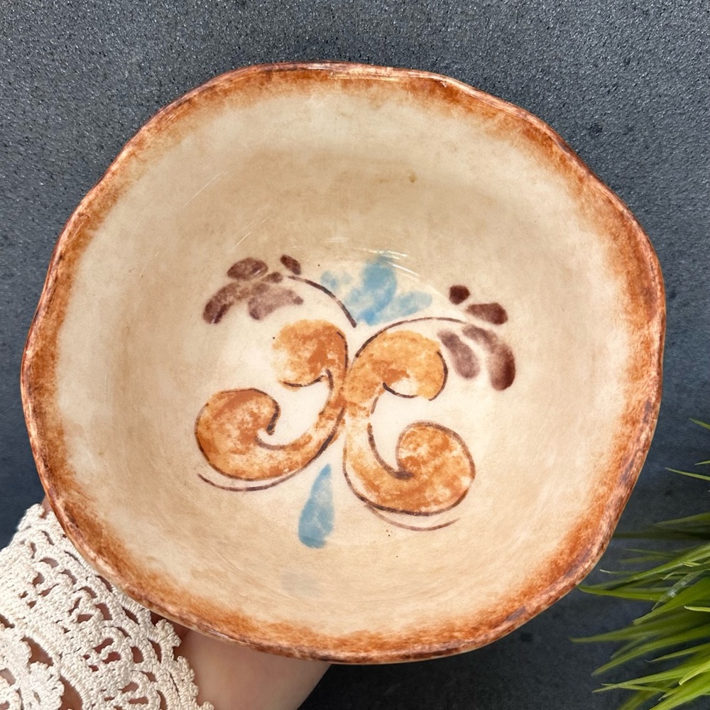 Handcrafted Ceramic Bowl with Cream and Brown Design